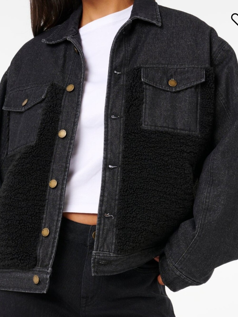 Rip Curl Women Cruisin Sherpa Denim Jacket Black Fleece Trucker NWT Size S